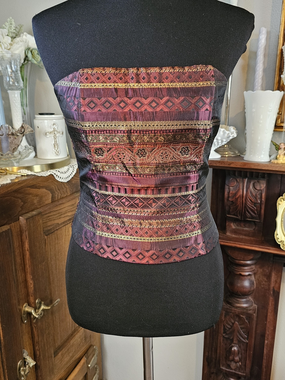 Scott McClintock Petites Tapestry Jacquard Bustier Corset Top 4 Vintage